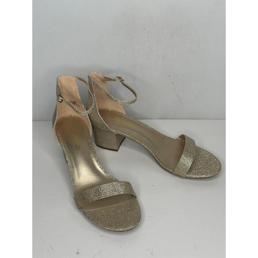 Dream Pairs Womens Gold Glitter Low Block Heel Ankle Strap Sandals Wedding 11